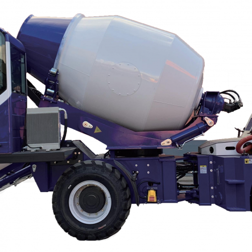 Self-loading concrete mixer truck